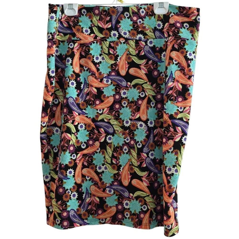 LulaRoe Women's Size 3X Black Multicolored Floral Print Skirt
